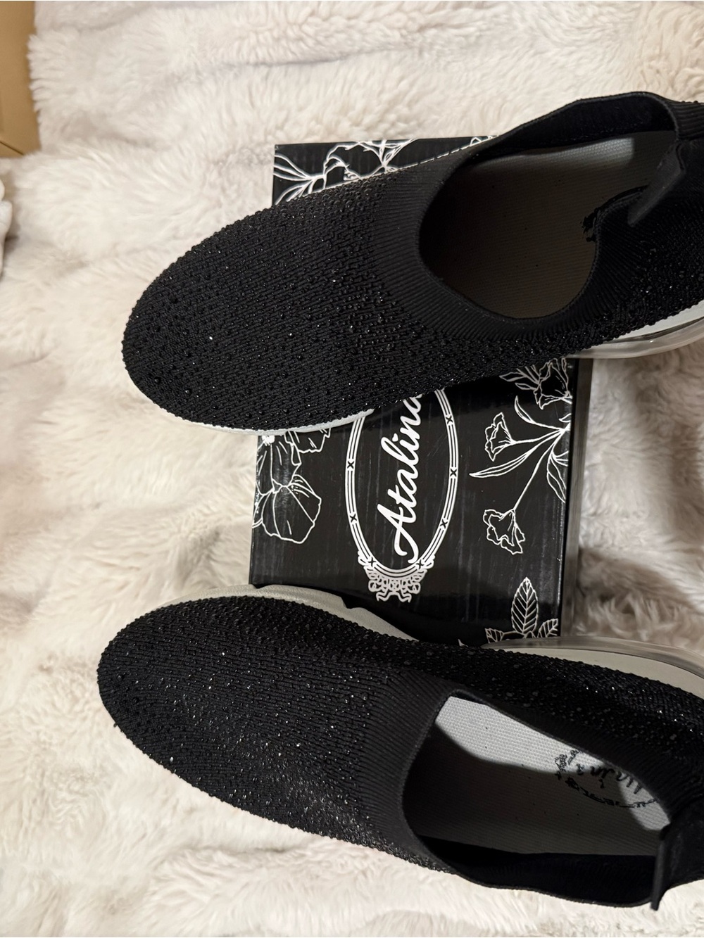 Black Sparkle Slip-On Knit Sneakers